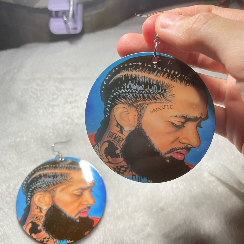 Large Nipsey Hussle Earrings - Picture 3 of 3